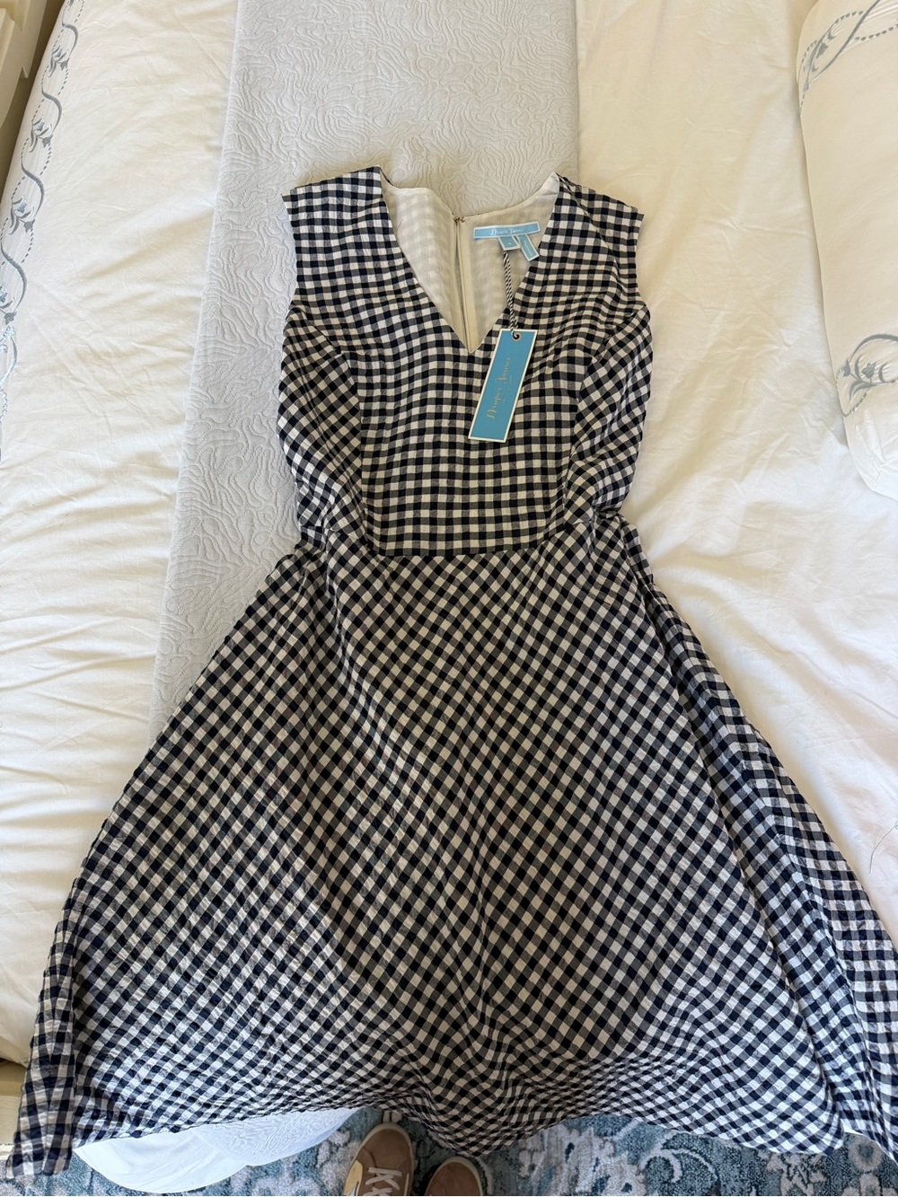 Draper James Navy and White Gingham Midi Dress